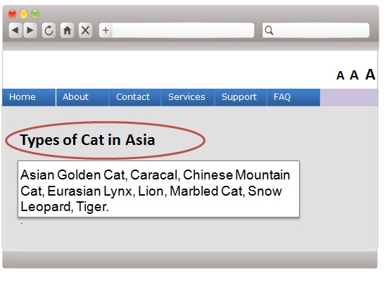 A webpage sample with a more descriptive title, i.e. 'Types of Cat In Asia'.